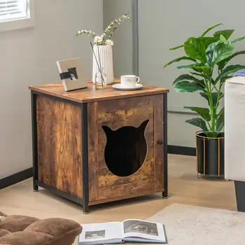 Многофункциональная мебель для кошек Costway 3-в-1 с винтажным внешним видом и металлическим каркасом коричневого цвета