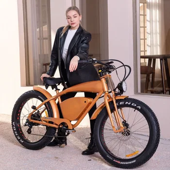 Электрический велосипед Ретро Горный внедорожный Электрический велосипед 48V2000W с двигателем высокой мощности, 26-дюймовая шина, пляжный снежный Электрический велосипед