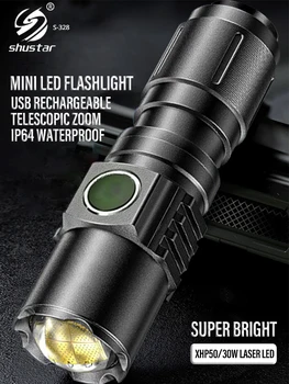 Мощный светодиодный фонарик с USB-аккумулятором, факел с зумом, дальность освещения 2000 м, прожектор 4 режима, Водонепроницаемый наружный фонарь
