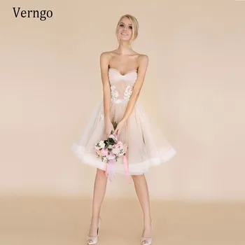 Пляжное Короткое Свадебное платье Verngo для Невесты 2021 Новые Винтажные Свадебные платья из Милого Кружева и Тюля Трапециевидной формы длиной до колен