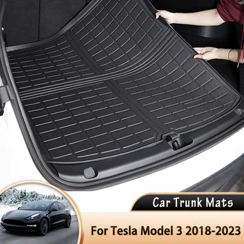 3D Автомобильный Коврик для заднего багажника, Подкладка для напольного лотка, Ковер для Багажника, Автомобильные Грязевые коврики для Tesla Модель 3 2019 2020 2021 2022 2023 Аксессуары