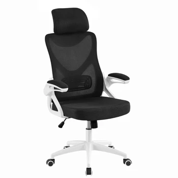 Эргономичное офисное кресло из сетки с высокой спинкой и регулируемым Мягким подголовником, белый/черный