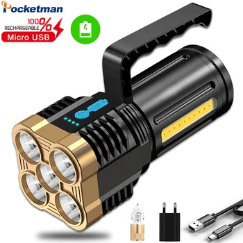 POCKETMAN Мощный 5 светодиодный + боковой COB светодиодный фонарик Портативные USB перезаряжаемые фонарики Водонепроницаемый фонарик со встроенной батареей