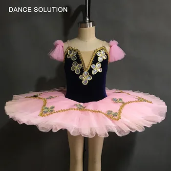 Предпрофессиональные Балетные костюмы-пачки, Темно-синий Лиф с Розовой юбкой-пачкой, Балетное платье для девочек и женщин BLL123
