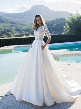 Свадебные платья Трапециевидной формы с короткими рукавами 2021, Скромные Атласные свадебные платья для Сада на заказ, Скромный Европейский Модный Пляжный Халат De Mariee