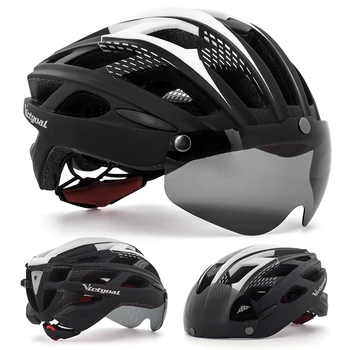 Велосипедный шлем для взрослых Мужчин и женщин с магнитными очками Солнцезащитный козырек Велосипедный шлем с регулируемой задней светодиодной подсветкой для езды на шоссейном велосипеде