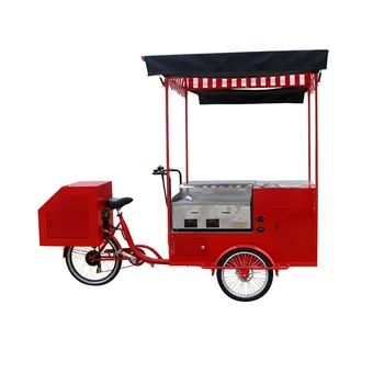 Электрический грузовой велосипед красного цвета Уличный Торговый Велосипед Трехколесный Велосипед для взрослых Фургон для напитков Кофейный Фургон Тележка для еды на продажу Настраиваемый