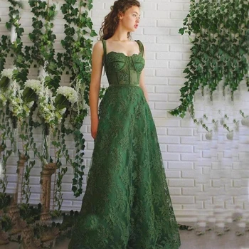 Зеленые бретельки-спагетти, вечерние платья для выпускного вечера с аппликацией в виде сердца, вечерние платья, Элегантное коктейльное платье из кружева и тюля с открытой спиной