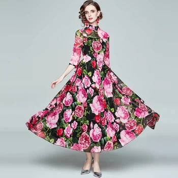 ZUOMAN, Женское весеннее элегантное платье с цветочным рисунком, Высококачественное Длинное Макси, Винтажное вечернее платье, Женское Дизайнерское шифоновое платье