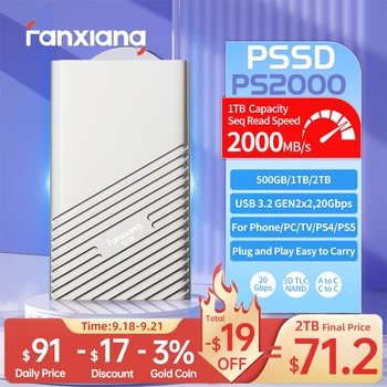 Fanxiang PS2000 Портативный SSD 2000 МБ/с./с. 1 ТБ 2 ТБ USB3.2 Gen2x2 20 Гбит/с Внешний твердотельный накопитель PSSD для настольных компьютеров PS5 PS4