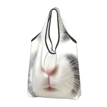Изготовленная на заказ Сумка для покупок с забавным кроличьим лицом, Женская Портативная Большая Вместительная Сумка для покупок с Кроликом