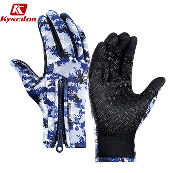 Kyncilor/ Зимние Теплые Велосипедные перчатки с полным пальцем, водонепроницаемые Велосипедные перчатки для мужчин и женщин, Камуфляжные велосипедные перчатки с сенсорным экраном