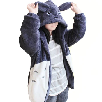 Толстовка с капюшоном Kawaii Totoro Мужчины Женщины Harajuku Мягкие плюшевые толстовки Плюс Размер Негабаритной Косплей куртки Пальто Свободная Толстовка
