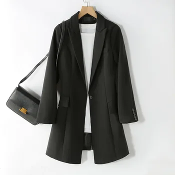 Весенне-осенний новый корейский приталенный костюм средней длины, тонкое черное профессиональное маленькое пальто, Женский костюм на заказ, топ