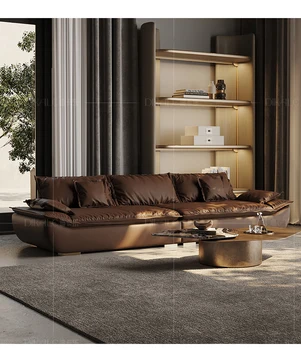 Кожаный диван современный легкий роскошный итальянский минималистичный слой воловьей кожи, большая гостиная, офисный рядный парусный диван