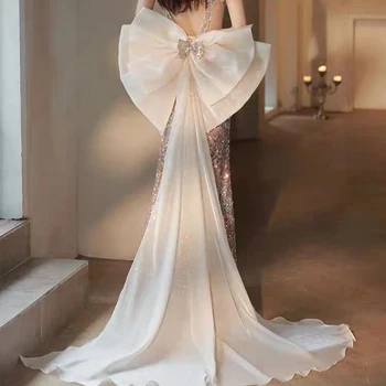 Отдельный Очаровательный бант в тон свадебному платью, шикарный съемный шлейф, украшенный блестками, элегантные платья невесты, узлы SWD629