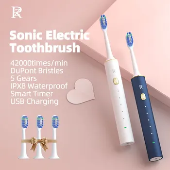ZR Sonic USB Перезаряжаемая Электрическая Зубная щетка Y5 с Умным Таймером 5 передач IPX8 Водонепроницаемая Щетина Dupont для взрослых