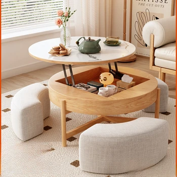 Деревянный чайный столик с круговым подъемом, современный и простой бытовой небольшой прибор, многофункциональный чайный столик и стул для хранения
