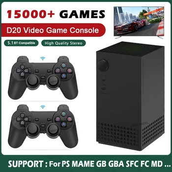 Игровая консоль D20 в стиле Ретро со Стереосистемой 4KHD с Двумя Беспроводными Контроллерами 15000 Игр для PS/MAME/GB 5.1 BT-Совместимый Hi-Fi Стерео