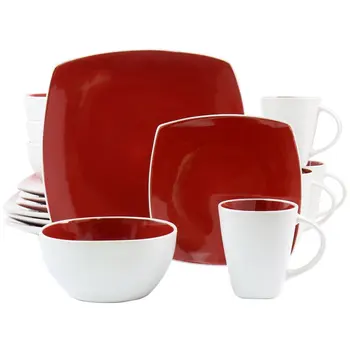 Набор керамической посуды из 16 предметов красного цвета