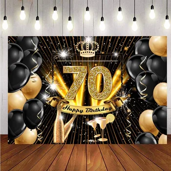 Черный Золотой 70-й Фон Корона Мужчины Женщины 70 Лет Принадлежности для Вечеринки по случаю Дня Рождения Фон для Фотосъемки Реквизит для фотостудии Баннер