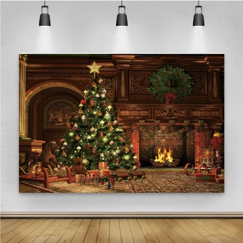 Laeacco Винтажный настенный фон для рождественской елки, Кирпичная стена, Носки для камина, подарок на день рождения ребенка, фотографический фон для фотографий