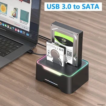 Док-станция для жесткого диска RGB SATA-USB 3.0 с автономным клонированием для внешних 2,5-3,5-дюймовых жестких дисков SSD с поддержкой UASP 16 ТБ