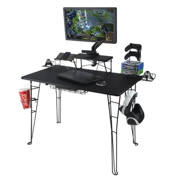 Оригинальный игровой стол с 32-дюймовой подставкой для монитора, зарядной станцией и местом для хранения игр, из черного углеродного волокна
