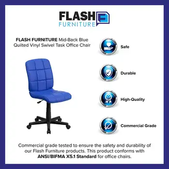Флэш-мебель со средней спинкой, синее стеганое виниловое поворотное рабочее офисное кресло, игровое кресло, офисная мебель