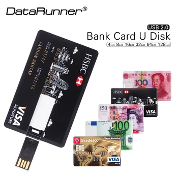 Datarunner Банковская карта USB Флэш-накопитель 32 ГБ Флешка 4 ГБ 8 ГБ 16 ГБ 64 ГБ 128 ГБ Кредитная карта USB 2,0 Memory Stick U Диск