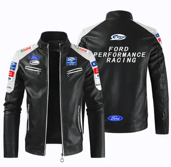 Мотоциклетная куртка из искусственной кожи с логотипом автомобиля FORD, байкерские куртки в стиле пэчворк, Повседневное пальто на молнии, Мужская мотоциклетная куртка, Верхняя одежда, пальто