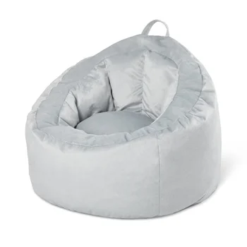 Ваша зона, серый бархатный мешок для фасоли, кресло для отдыха с карманом, мешок для фасоли, стул для спальни, напольный диван, гигантский мешок для фасоли