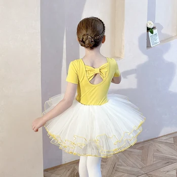 Гимнастическая пачка, одежда для классических танцев, балетное платье-трико с длинными рукавами для девочек, Детская тренировочная юбка, Детский костюм-трико