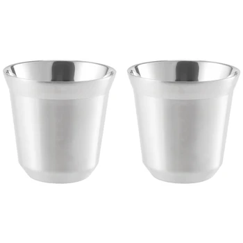 Набор из 2 стальных чашек для эспрессо, кофейные кружки с двойными стенками, чайные чашки, легко моются и можно мыть в посудомоечной машине (80 мл)