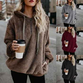 Модный тренд 2023 года, однотонный женский свитер с капюшоном и длинными рукавами, пальто