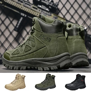Мужские Военные Тактические ботинки, Армейская Охотничья Походная Походная обувь, Уличные Боевые ботинки, Мужская защитная обувь Большого Размера, мотоциклетные ботинки