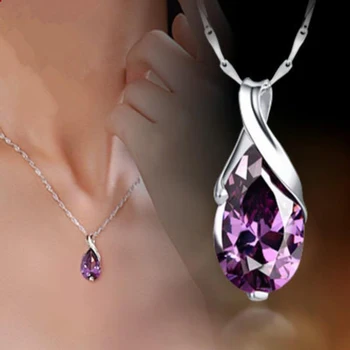 Huitan Очаровательное ожерелье с фиолетовым кубическим цирконием в форме груши, женские аксессуары для шеи для вечеринки, роскошные модные женские украшения