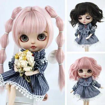 Парик для волос куклы Blythe 25 см 9-10 дюймов, Двойной хвост, розовые волосы, термостойкий синтетический волнистый парик для куклы Blythe