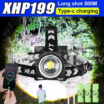 Новейший XHP199 Мощный светодиодный Налобный фонарь 18650 Высокой мощности Налобный фонарик Перезаряжаемый Налобный фонарь Налобный фонарь