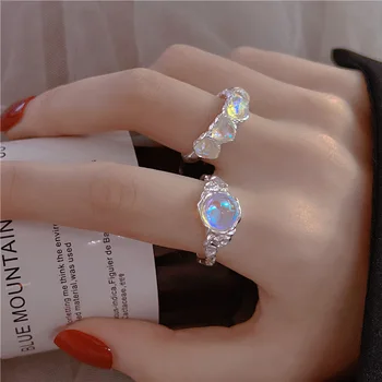 Модное нерегулярное кольцо с циркониевым сердечком; Женские романтические кольца с регулировкой синего лунного света; Вечерние ювелирные изделия; подарки
