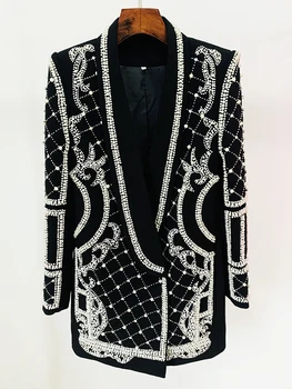 Хай-СТРИТ, Новейший Модный Дизайнерский женский воротник-шаль 2023, Потрясающий блейзер с бриллиантами, жемчугом и бисером