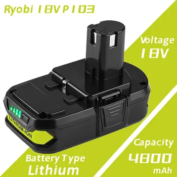 Обновленная Литиевая батарея Ryobi 18V емкостью 4800 мАч, совместимая с Ryobi 18 Volt ONE + Plus P107 P108 P102 P103 P104 P105