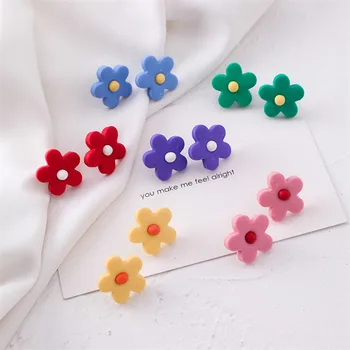 Серьги-гвоздики с цветами ярких цветов для женщин, ювелирные изделия, бусины, серьги, подарок для девушки, модные корейские серьги Brincos