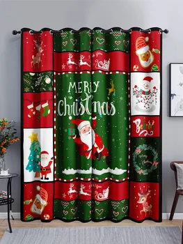 Фонарь Санта-Клауса с 3D цифровой печатью, Спальня, гостиная, окно, Рождественские занавески, 2 панели