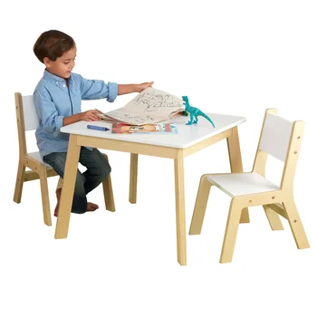 Современный детский стол и стул BOUSSAC, белый и натуральный