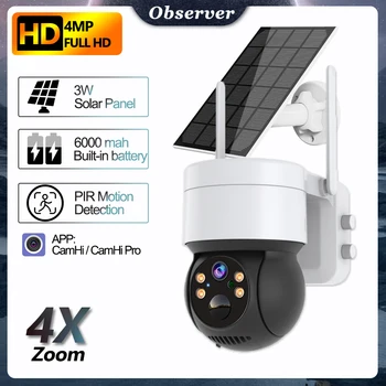 Наружные Беспроводные Камеры Безопасности 4MP HD 4x Zoom Обнаружение Движения Солнечная IP-камера Защита Безопасности Умный Дом Видео CCTV Camhi