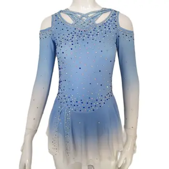 Женское платье LIUHUO для фигурного катания, синее сетчатое платье с длинными рукавами для соревнований, одежда для тренировок для детей и взрослых