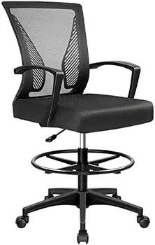 Стул Высокий Офисный стул с эргономичной спинкой Стул для чертежного стола Регулируемый Рабочий стул с подставкой для ног и подлокотниками