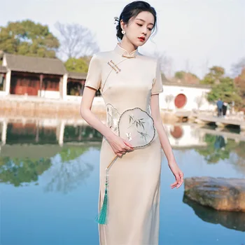 2022 Летняя Новая Юбка Cheongsam Young Fairy, Темперамент, Элегантная Вышивка, Улучшенное Китайское Традиционное платье Ципао для женщин