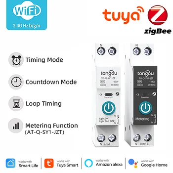 16A Tuya Wifi Smart Switch Беспроводной Автоматический выключатель Синхронизации Smart Life Control 1P Din-рейка Реле Работает С Alexa Google Home